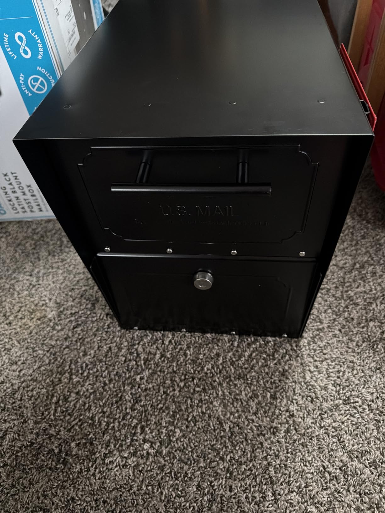 Architectural Mailboxes Oasis TriBolt Locking Post Mount Mailbox, Black, XL | Galvanized steel build for outside with a pry-resistant 3-point lock and a magnetic door closure. USPS approved. customer photo 1