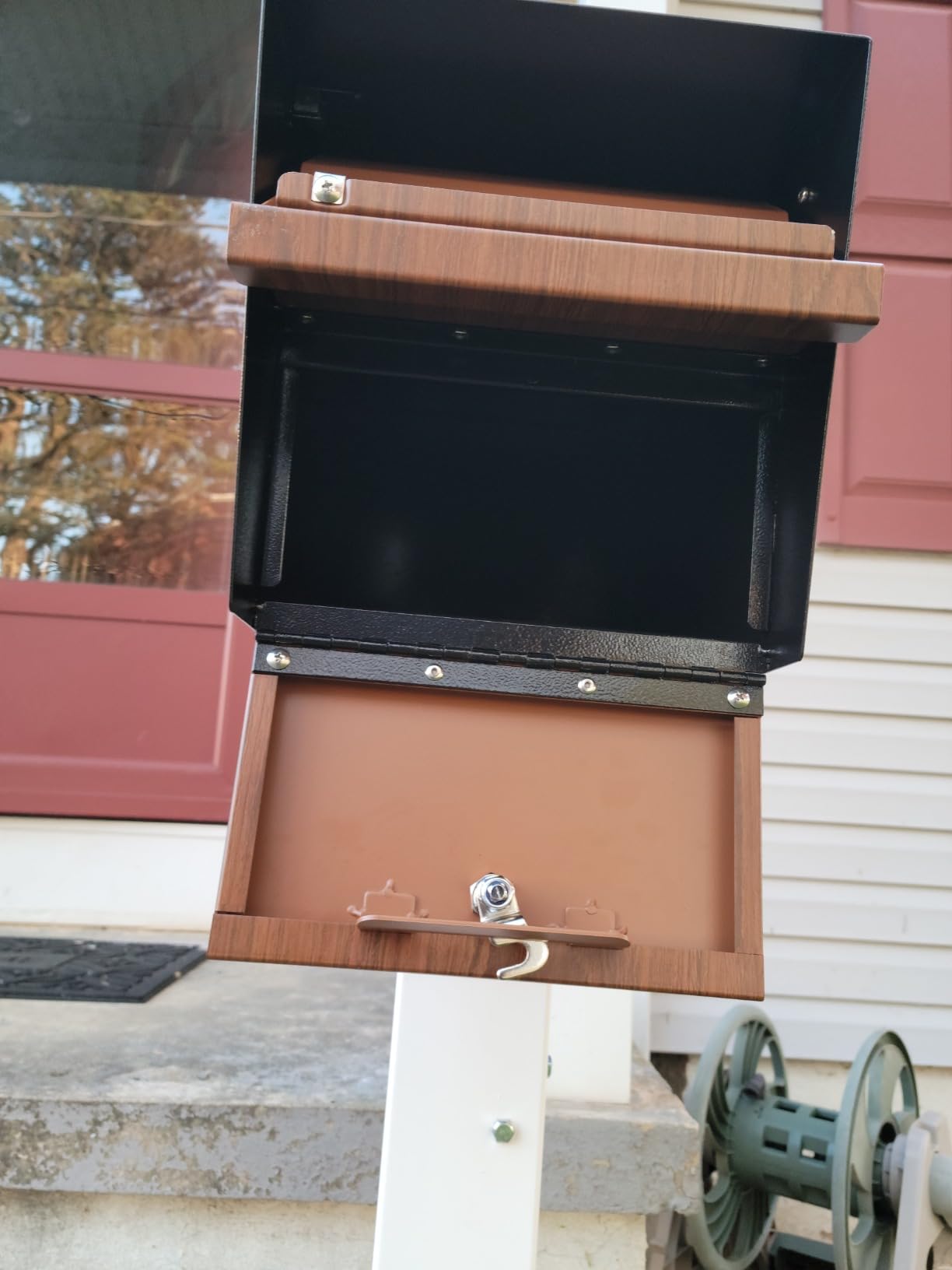 Mail Boss Curbside, Wood Grain 7510 Mail Manager Locking Security Mailbox, Steel, Black | Patented anti-pry lock, accepts small packages, compact galvanized steel curbside design, weather and vandal-resistant. customer photo 2
