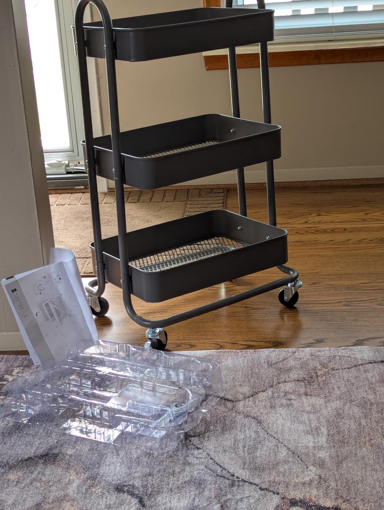 Amazon Basics 3-Tier Rolling Utility or Kitchen Cart, Lockable Wheels, Multifunctional Storage, Mobile Shelving Unit, Metal Storage Organizer, Charcoal customer photo 1