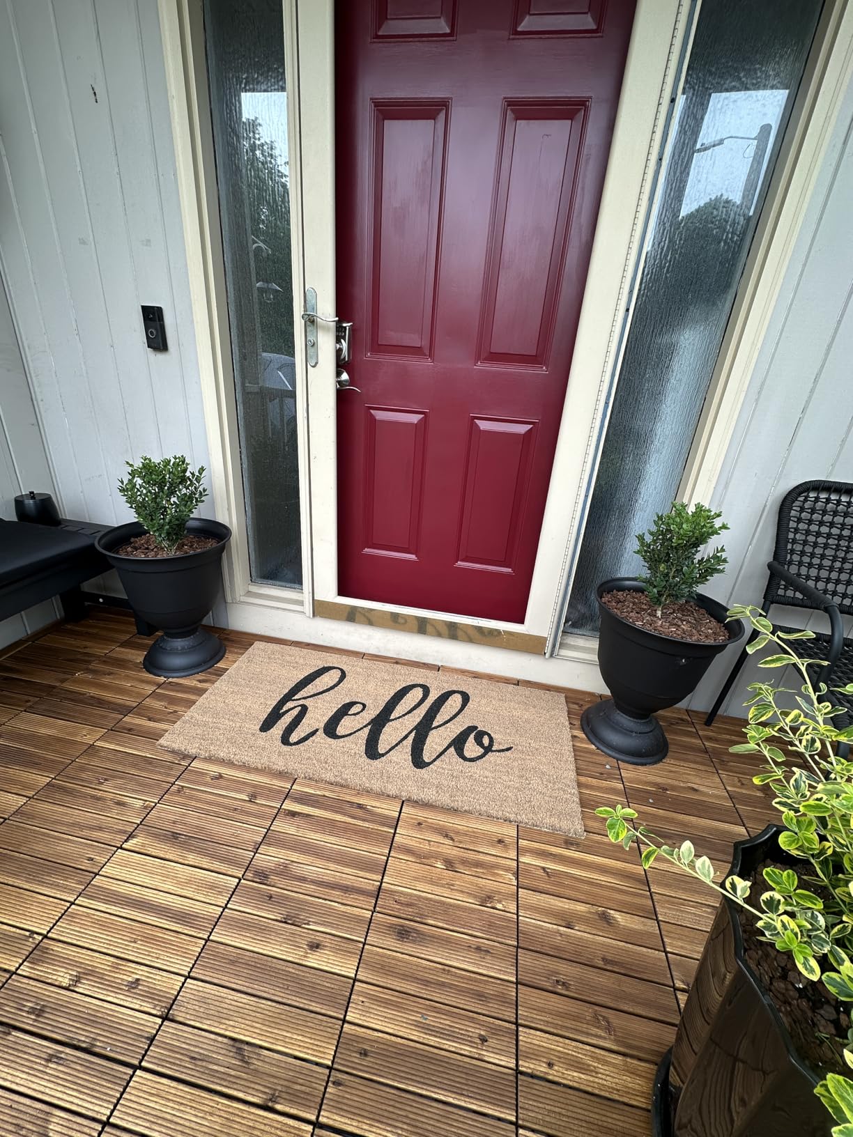 Yaheetech 27PCS Interlocking Deck Tiles Outdoor Patio Floor, Black | Acacia wood on snap-together PP bases covers concrete patios, decks and balconies customer photo 1