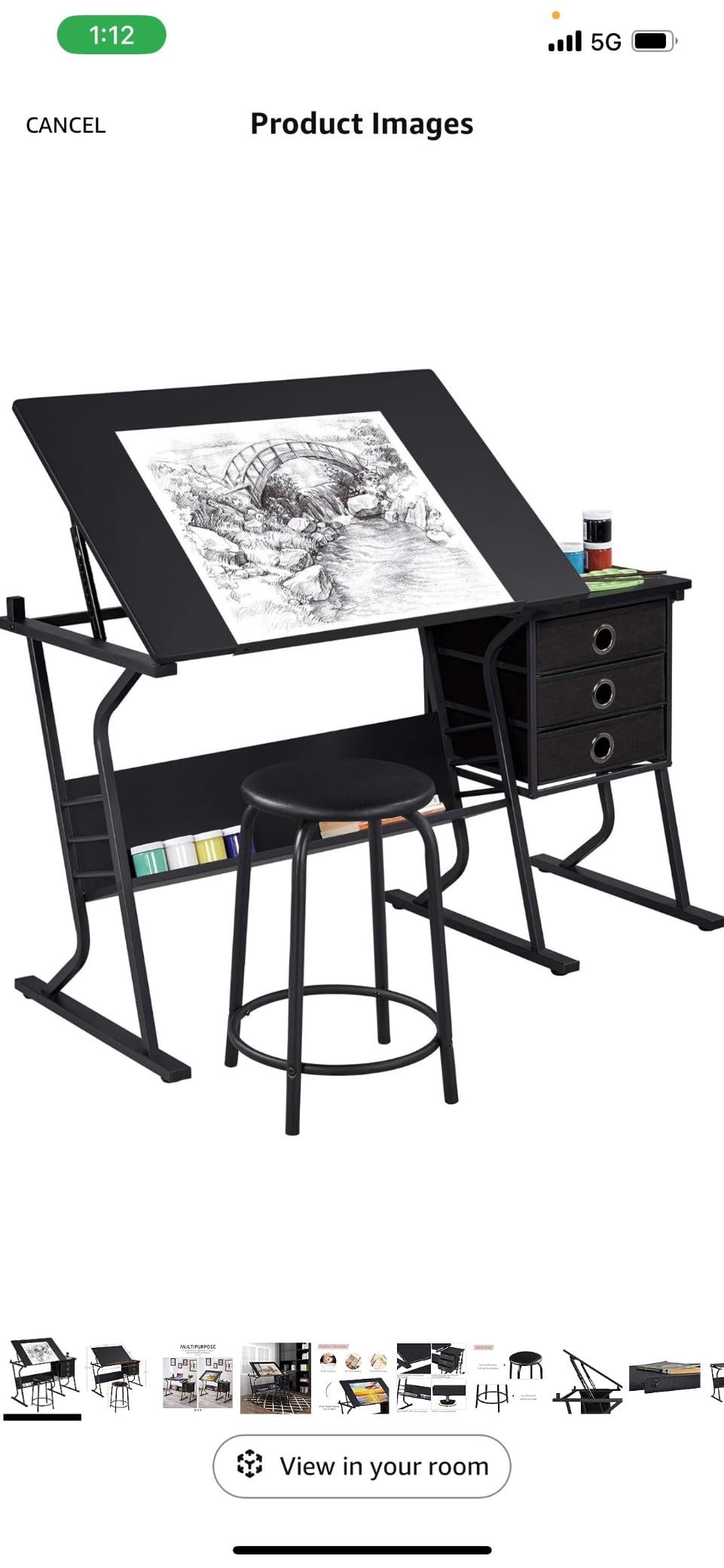 Topeakmart Height Adjustable Drafting Table Art Craft Desk Work Station Hobby Design Studio Tiltable Tabletop Drawing Desk with Stool & Storage Drawers customer photo 2