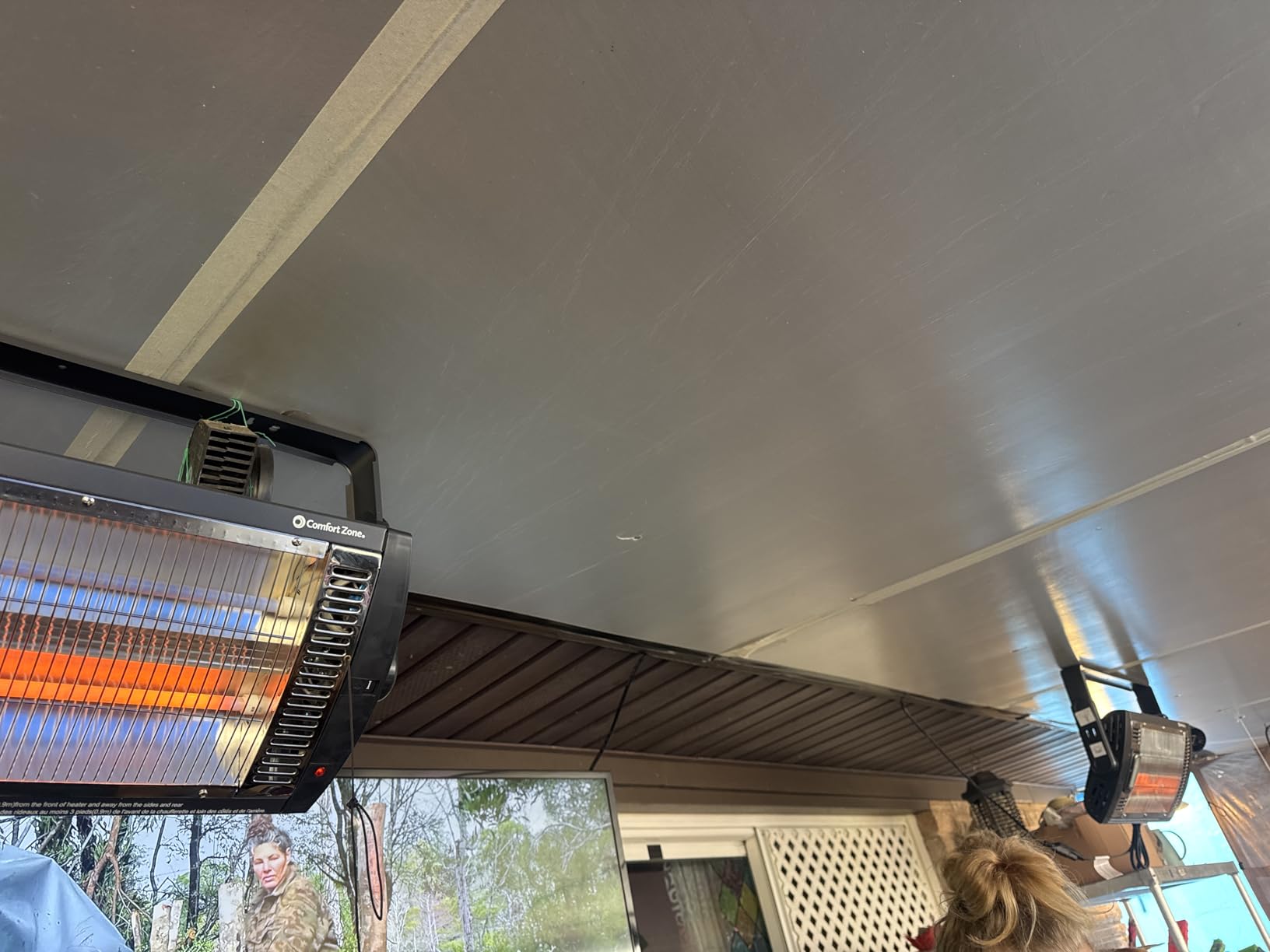 Comfort Zone 1500W Ceiling Mounted Dual Quartz Radiant Heater - Infrared Workshop Heater with 90° Adjustable Tilt, Built-in Halogen Light & Pull String Control - Overheat Protection customer photo 1