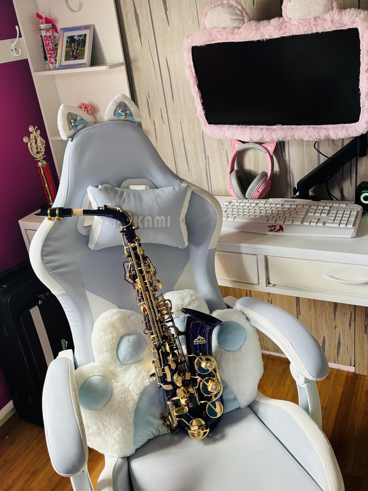 EASTROCK Black/Golden Alto Saxophone E Flat Sax Full Kit for Students Beginner with Carrying Case,Mouthpiece,Mouthpiece Cushion Pads,Cleaning Cloth&Cleaning Rod,White Gloves,Neck Strap customer photo 1