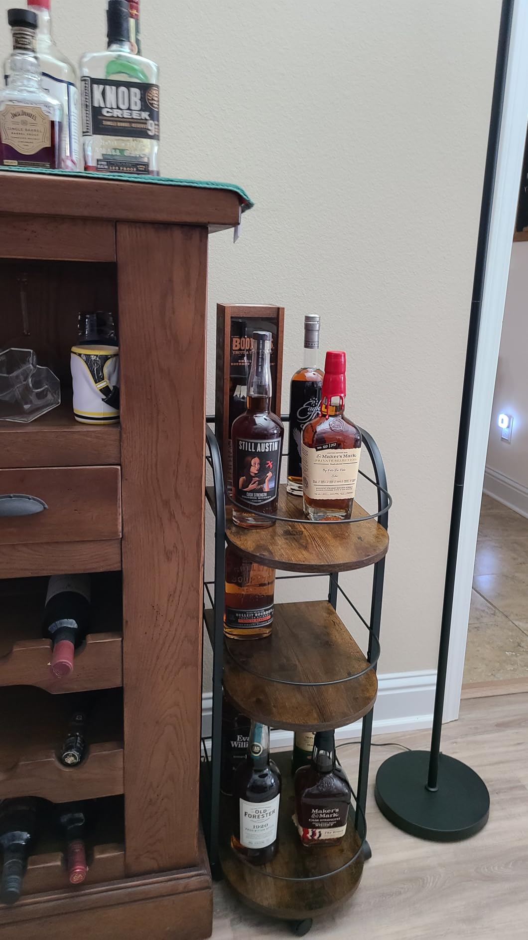 3-Tier Bar Cart, Home Bar Serving Cart with Fence and Wheels, for Dining Room, Living Room, Garden, Party, White and Gold BC06DW customer photo 1