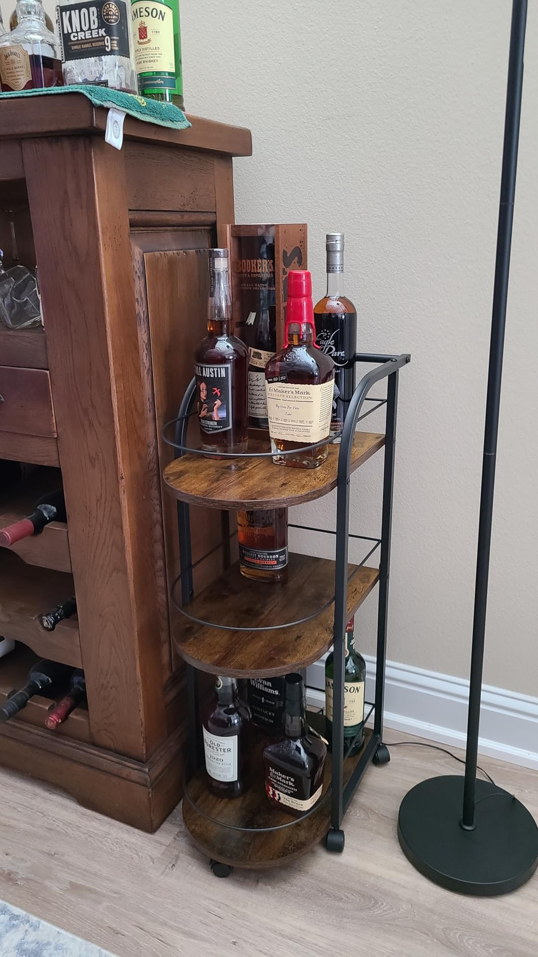 3-Tier Bar Cart, Home Bar Serving Cart with Fence and Wheels, for Dining Room, Living Room, Garden, Party, White and Gold BC06DW customer photo 2