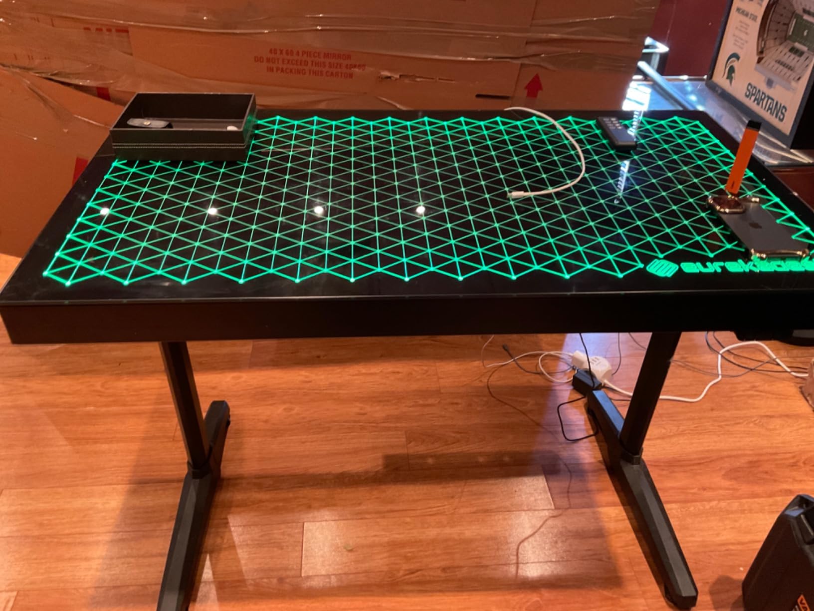EUREKA ERGONOMIC RGB LED Gaming Desk, Music Sync Lights Up Tempered Glass Desktop, 43