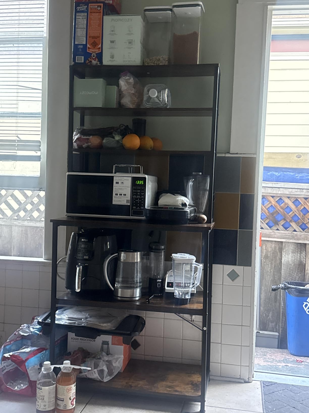 VASAGLE Coffee Bar, 31.5 Inches Baker's Rack for Kitchen with Storage, 6-Tier Kitchen Shelves with 6 Hooks, Microwave Stand, Industrial, Rustic Brown and Ink Black UKKS019B01 customer photo 1