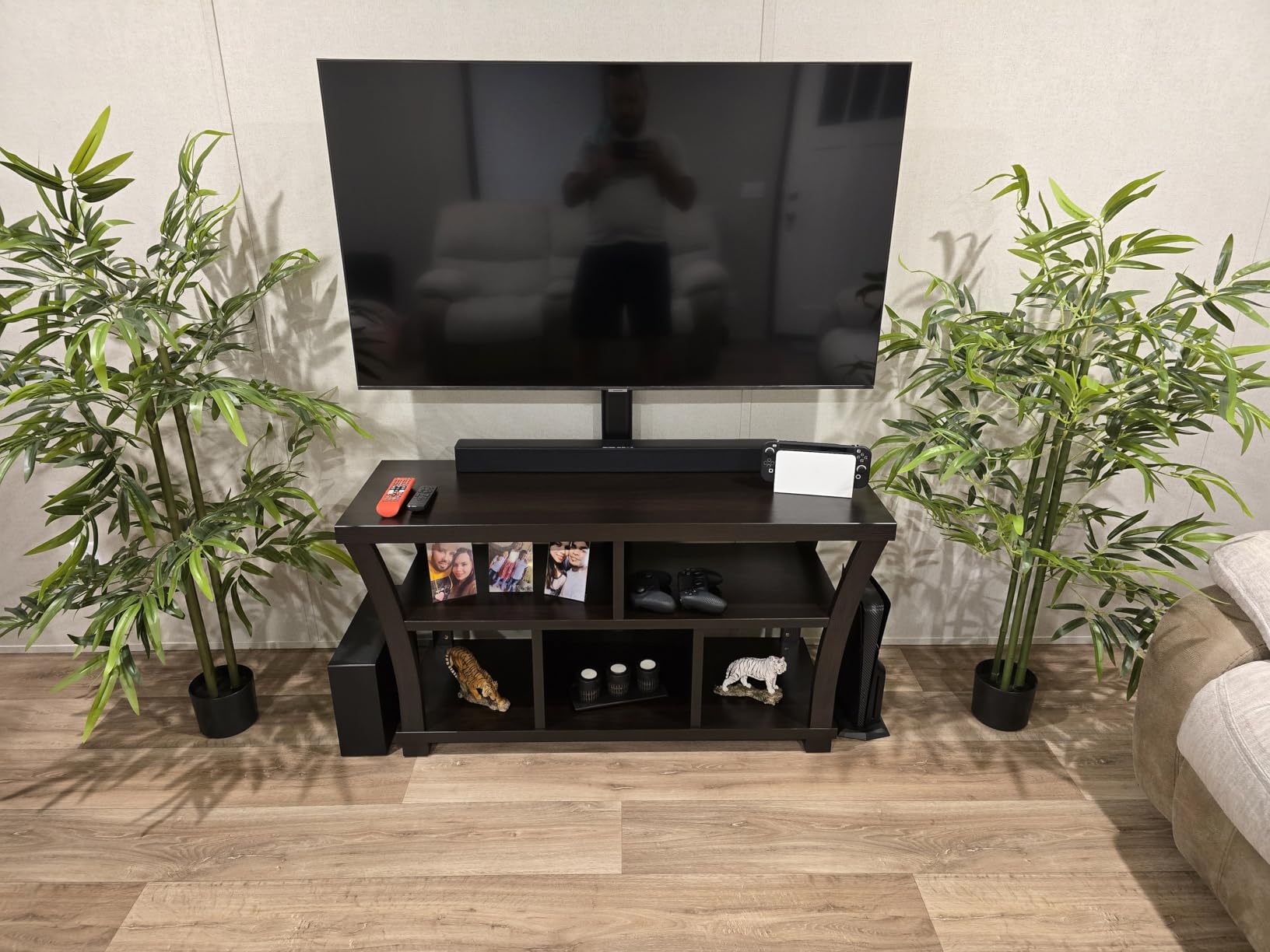 Universal Floor TV Stand with Mount 80 Degree Swivel Height Adjustable and Space Saving Design for Most 27 to 65 inch LCD, LED OLED TVs, Perfect for Corner & Bedroom HT1002B customer photo 2