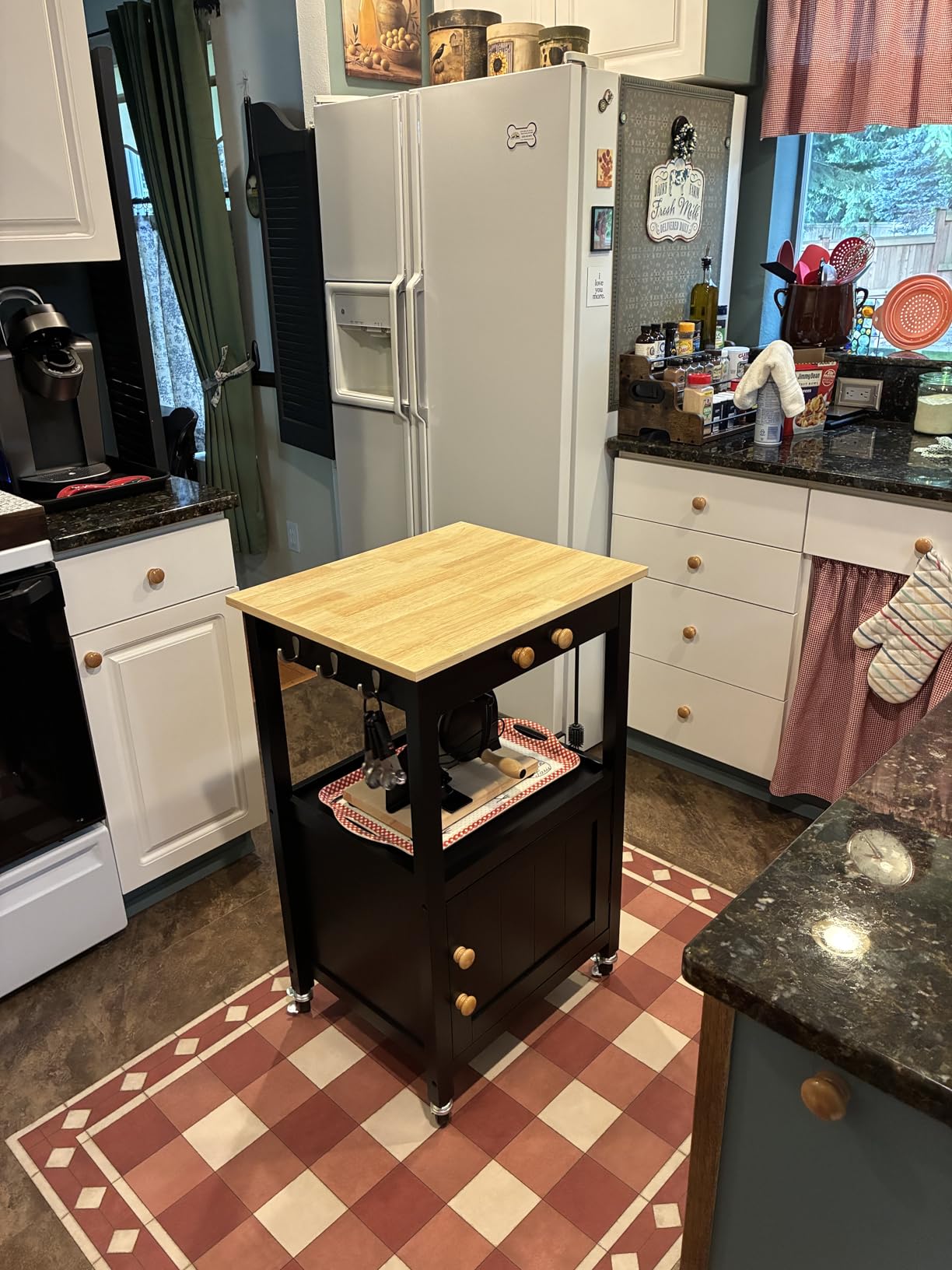 Yaheetech Rolling Kitchen Island Cart with Storage, 2 Tier, Wood Top, White customer photo 1