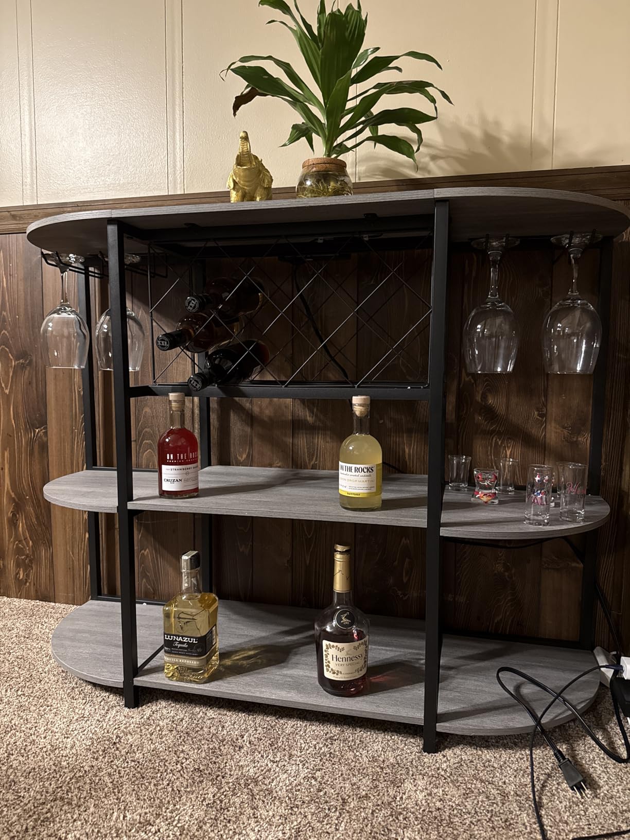 Unikito 4-Tier Metal Coffee Bar Cabinet with Outlet and LED Light, Freestanding Floor Table for Liquor Glass Holder Wine Rack Storage, Bakers Kitchen Dining Room, White Oak customer photo 2