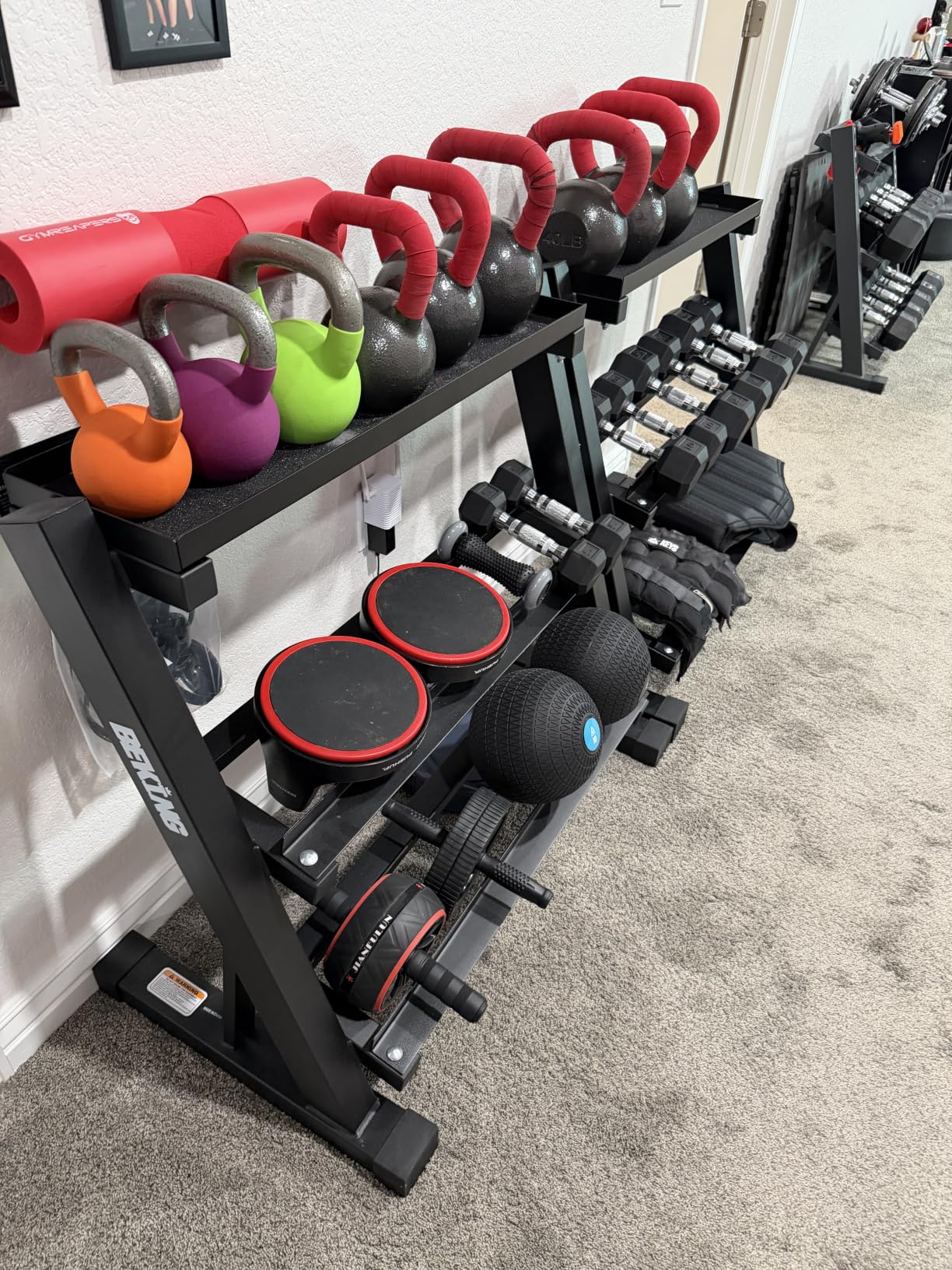 BEKING 3 Tier Dumbbell Rack, 1000LB Capacity Weight Storage Rack for Home Gym Fitness, Multifunctional Free Weight Organizer Stand for Dumbbells, Kettlebells, Compact Design Save Floor Space customer photo 2