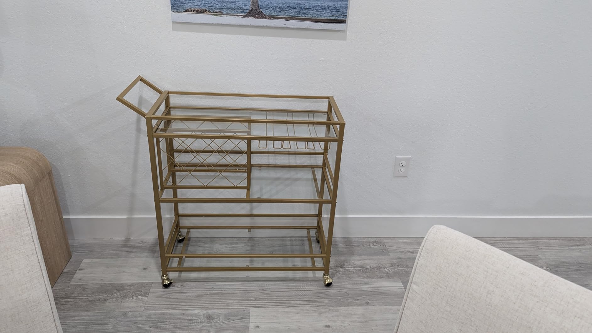 FATORRI Bar Cart for The Home with Wine Rack and Glasses Holder, Small Home Bar Serving Cart on Wheels for Liquor and Alcohol (Walnut Brown) customer photo 2