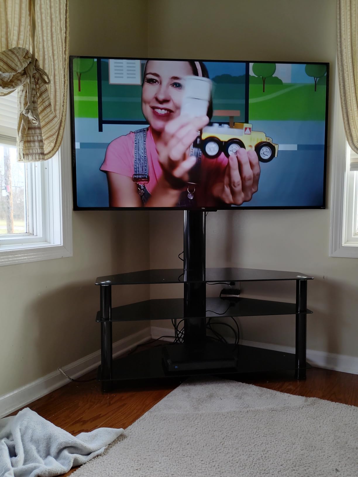 TAVR Swivel Floor TV Stand with Table for 32-70 Inch TVs | Universal Height Adjustable Glass TV Stand with Large Storage Shelves, Strong Corner TV Stand Mount Holds up to 88lbs, Black customer photo 2