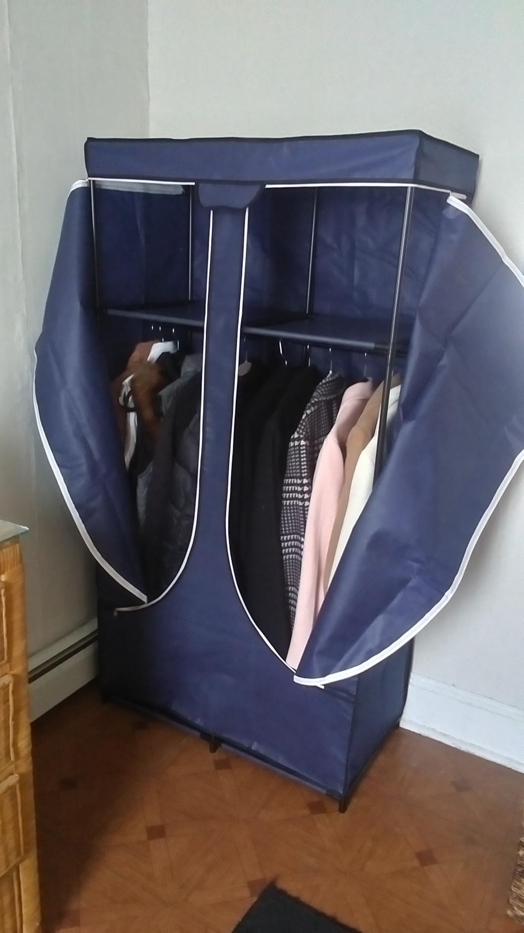 SORCEDAS Portable Wardrobe Closet Storage Organizer Metal Hanging Rack Non-Woven Fabric 34 Inch Black customer photo 2