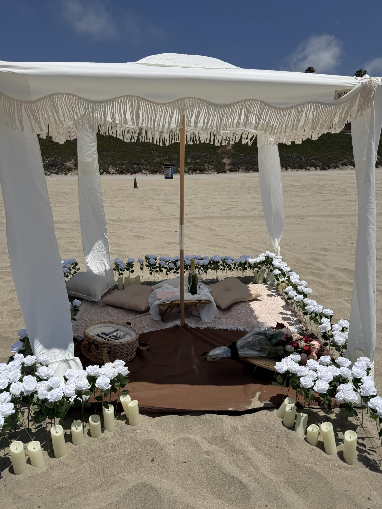 AMMSUN Beach Cabana with Fringe, 7' x 7' Boho Beach Canopy with Tassels, Easy Set up & Premium Wood Pole, Cabana Tent with Sand Pockets, Instant Sun Shade for Sand, Garden, Patio, Elegant White customer photo 1