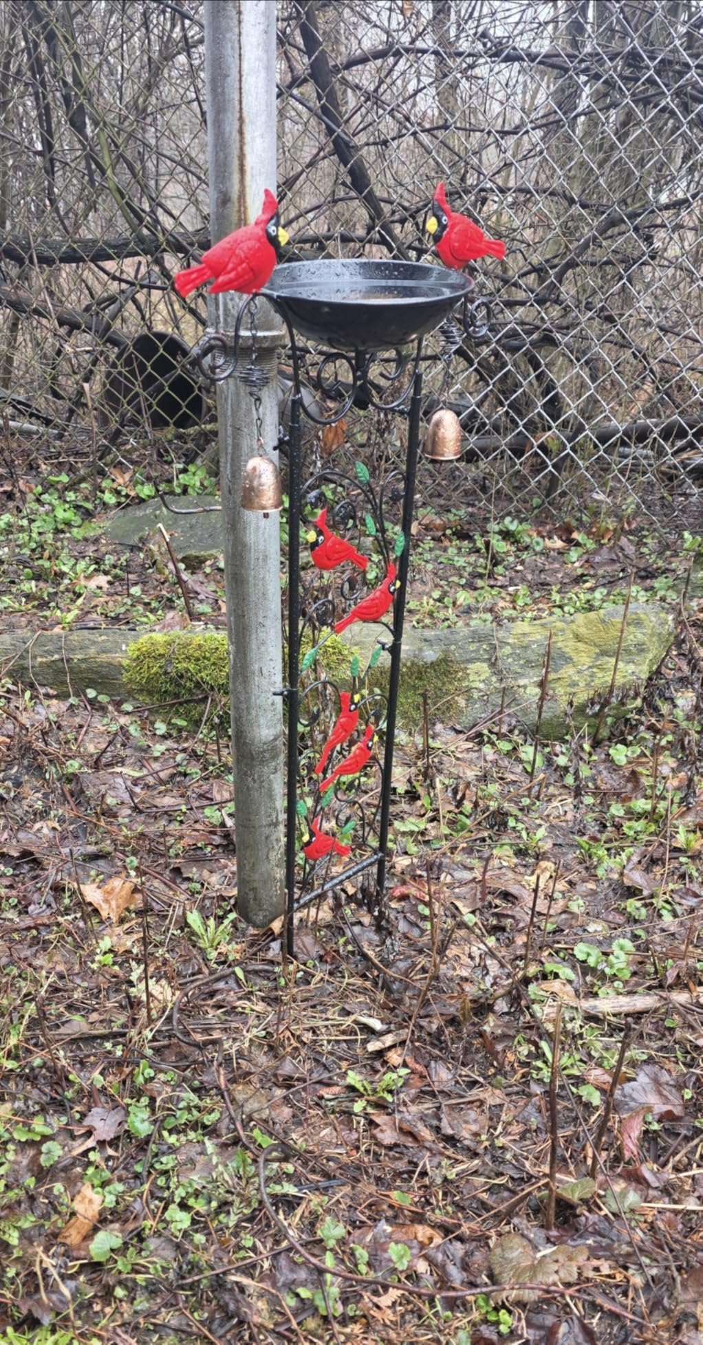 Cardinal Bird Bath Garden Trellis for Climbing Plants Outdoor Wind Chime Decor Red Birds Feeder Yard Sign Spring Lawn Decorations Housewarming Christmas Appear Memorial Gift for Bird Watcher Gardener customer photo 1