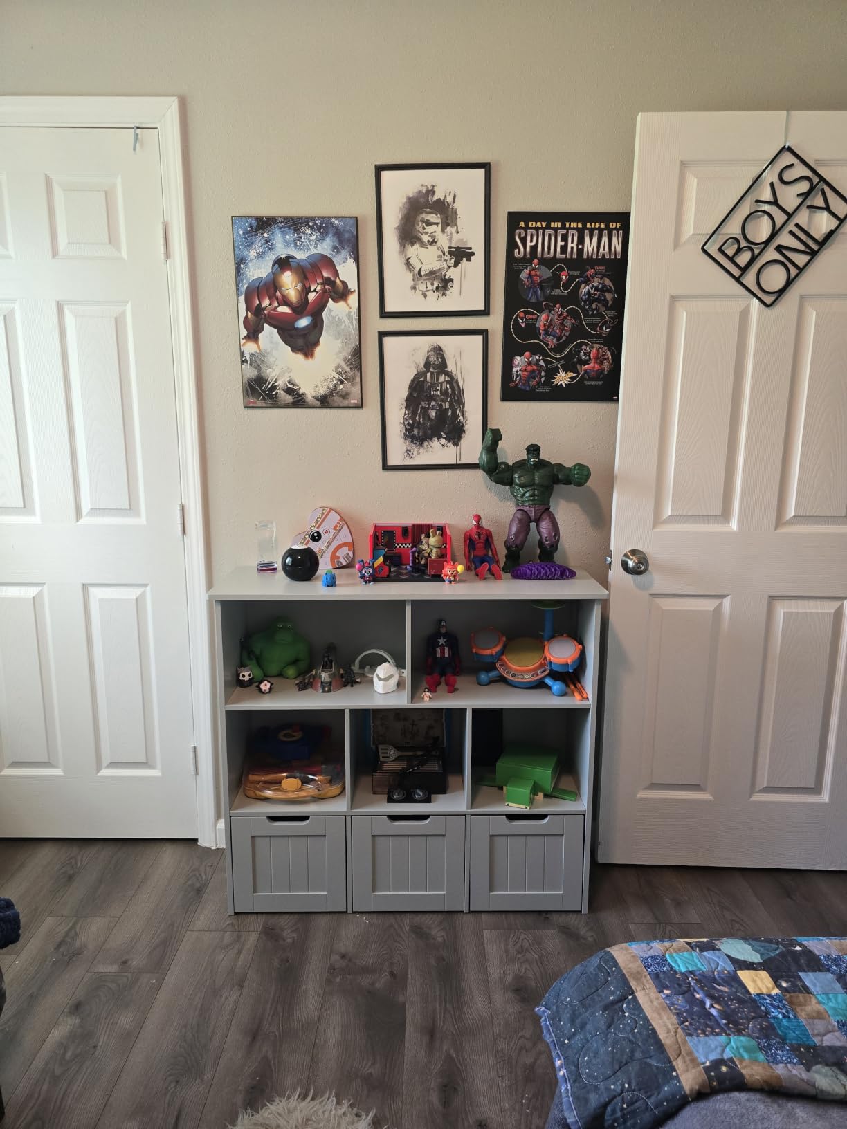 FOTOSOK Toy Storage Organizer with 3 Movable Drawers, Toy Organizer with Hidden Wheels and 5 Open Cubbies, Stuffed Animal Storage Organizer, Multifunctional Toy Chest for Playroom, White customer photo 1