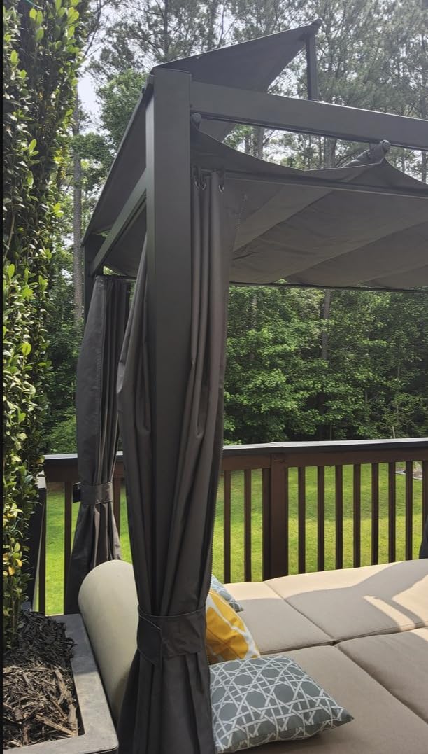 Domi Aluminum Outdoor Patio Daybed with Retractable Canopy Bed, Double Chaise Lounge Outdoor Grey Curtain with Beige Cushion & Cup Holder, for Outside Pool,Garden,Backyard,Lawn customer photo 1