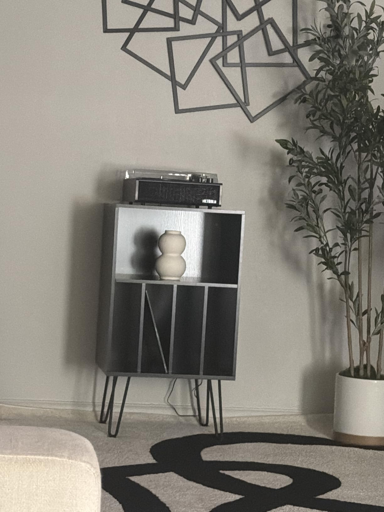 Record Player Stand with Vinyl Storage, Black | Open shelves display records and decor, spacious vinyl storage, sturdy metal legs, living rooms, bedrooms, or music spaces customer photo 2