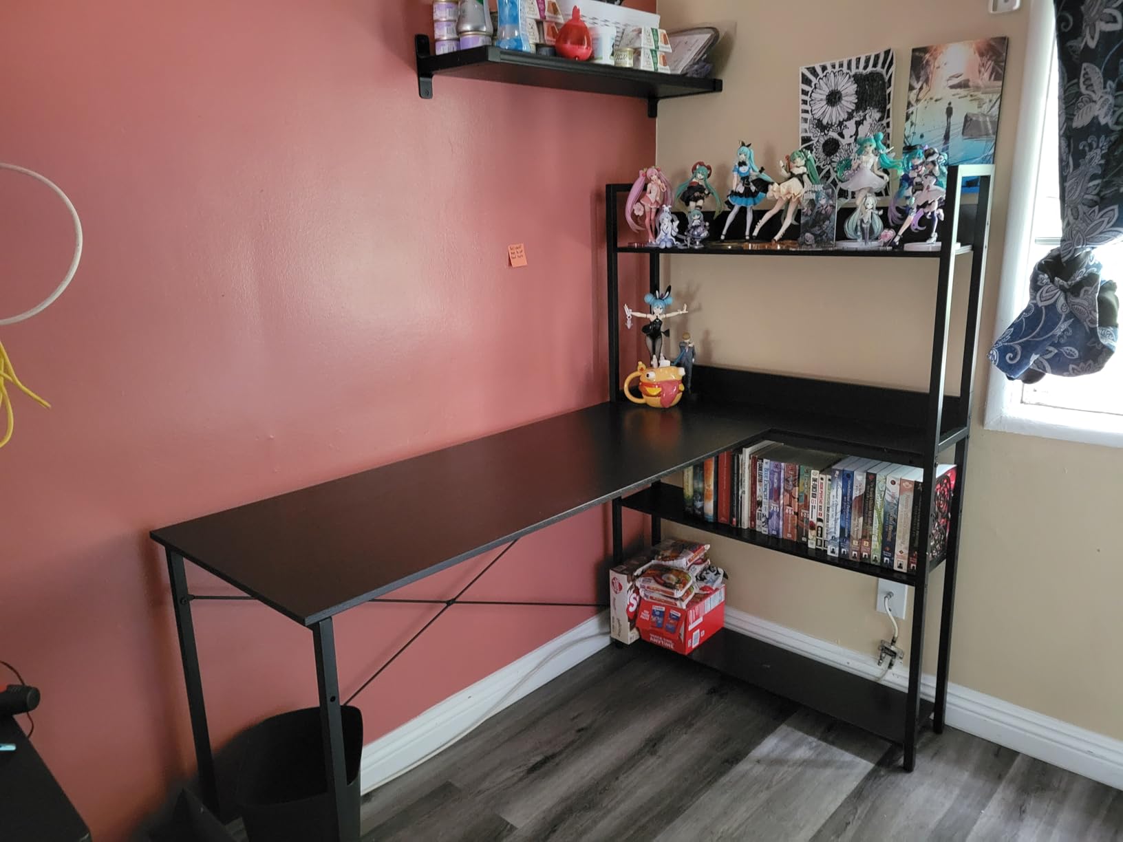 Treesland 47 Inch Computer Desk with Bookshelf, Corner Desk with Storage, L Shaped Desk, Home Office Desks, Writing Study Desk for Bedroom, Brown customer photo 1