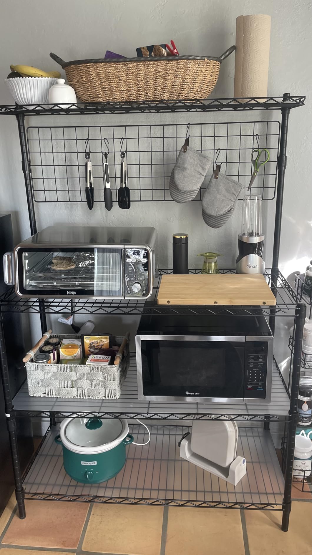 Bakers Rack with Storage & Wheels, 42In Microwave Stand Kitchen Shelves | 4-Tier Heavy Duty Storage Rack with 20 S-Hooks, Commercial Metal Utility Kitchen Cart, 42× 18× 63 Inch, Black customer photo 1