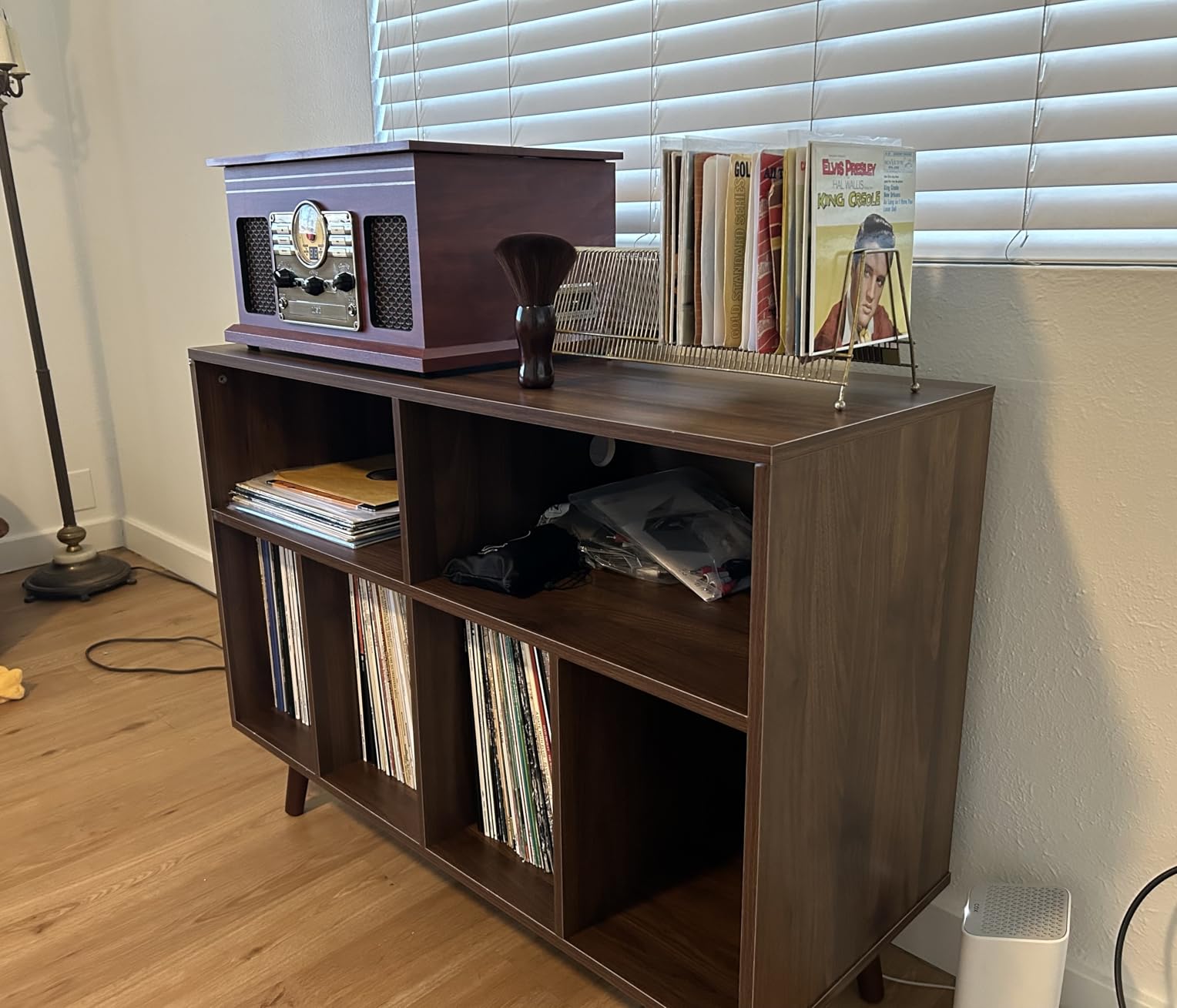 Record Player Stand with Vinyl Storage Cabinet, Wood Turntable Table Open Shelf Holder Up to 350 Albums Cube Storage Organizer for Living Room, Office, Brown customer photo 1