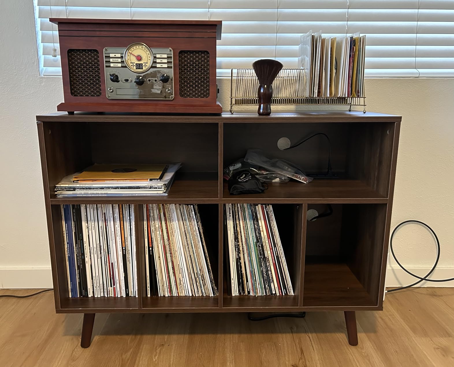 Record Player Stand with Vinyl Storage Cabinet, Wood Turntable Table Open Shelf Holder Up to 350 Albums Cube Storage Organizer for Living Room, Office, Brown customer photo 2