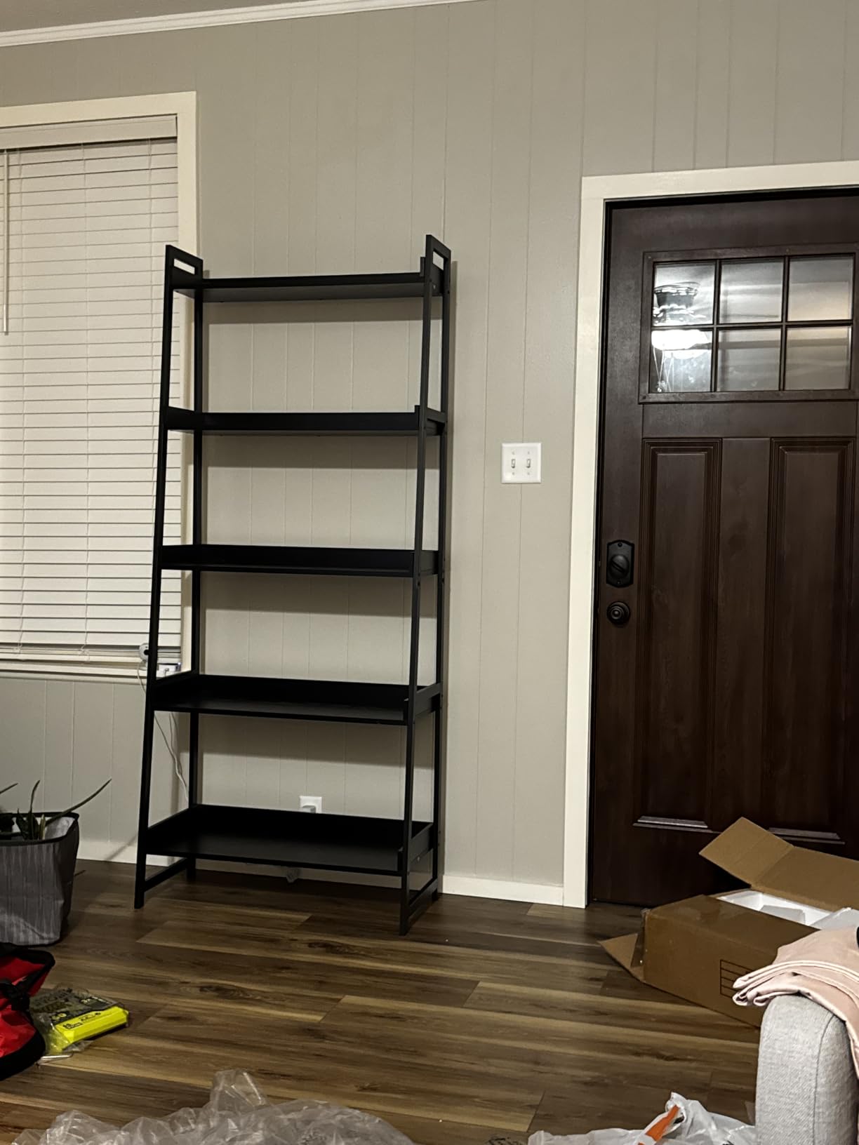 IRONCK Ladder Shelf 5-Tier 74.8in Tall, Industrial Bookcase and Bookshelf | MDF and Metal Frame. Edge Baffles. 33 lbs Per Shelf. Wall Mount. Anti-tip Device. for Office, Bathroom, Living Room. customer photo 2