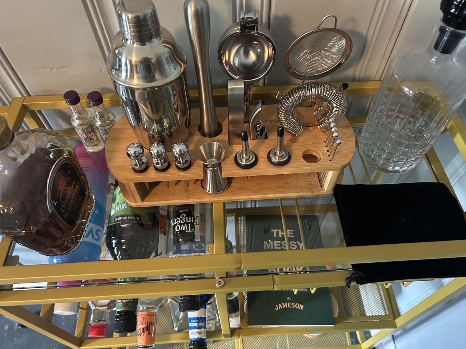 MAHANCRIS Bar Cart for Home, 3-Tier Serving Cart with Wheels and Handle, Beverage Cart with Wine Rack and Glass Holders, Rolling Wine Cart for Kitchen, Dining Room, Gold RCJ61B01 customer photo 1