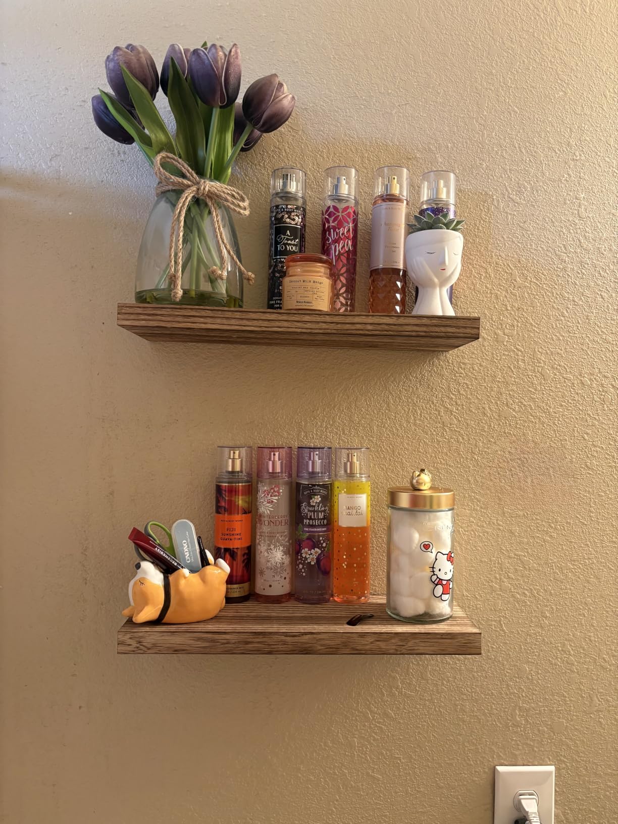 Amada Homefurnishing Floating Shelves, Paulownia Wood Wall Shelves for Living Room/Bedroom/Kitchen/Home Office, Wood Floating Shelf for Home Storage & Organization, Set of 4, 15.75