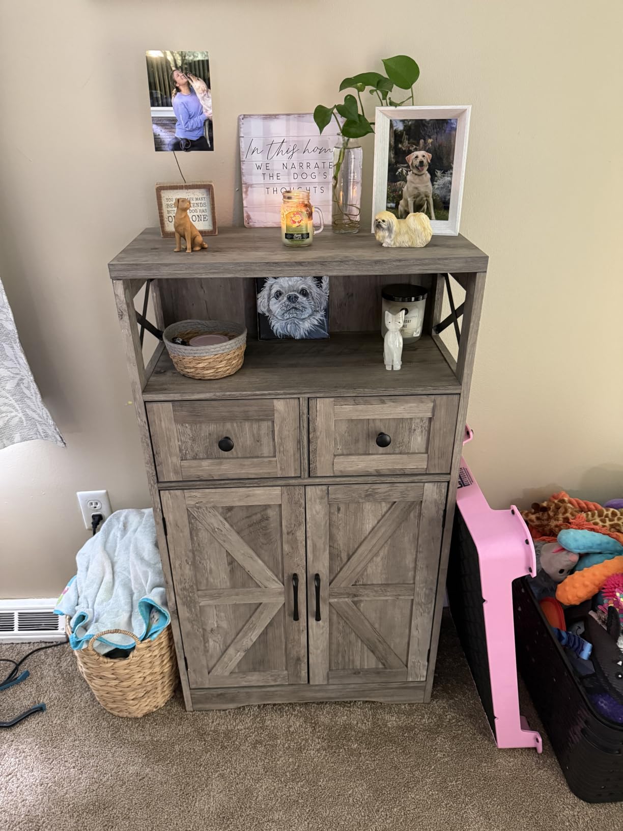 Farmhouse White Storage Cabinet with Doors and Drawers, Freestanding Kitchen Pantry Cabinet, Floor Storage Cabinet Hutch Cupboard for Kitchen, Living Dining Room, Bathroom customer photo 2