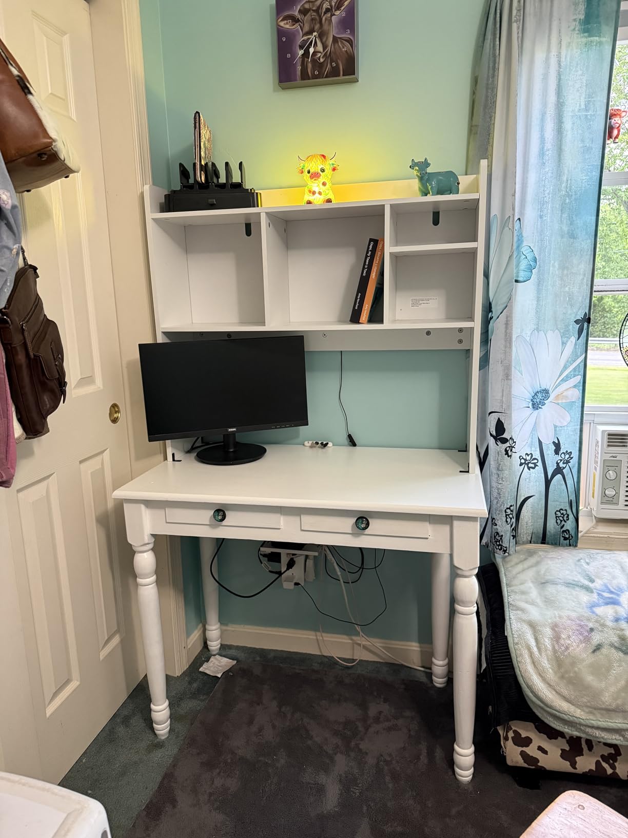Nromant Desktop Bookshelf, Wooden Desk Storage Hutch with 6 Shelves for Computer Desk, 3-Tier Desktop Display Organizer Rack for Office Home (White) customer photo 1