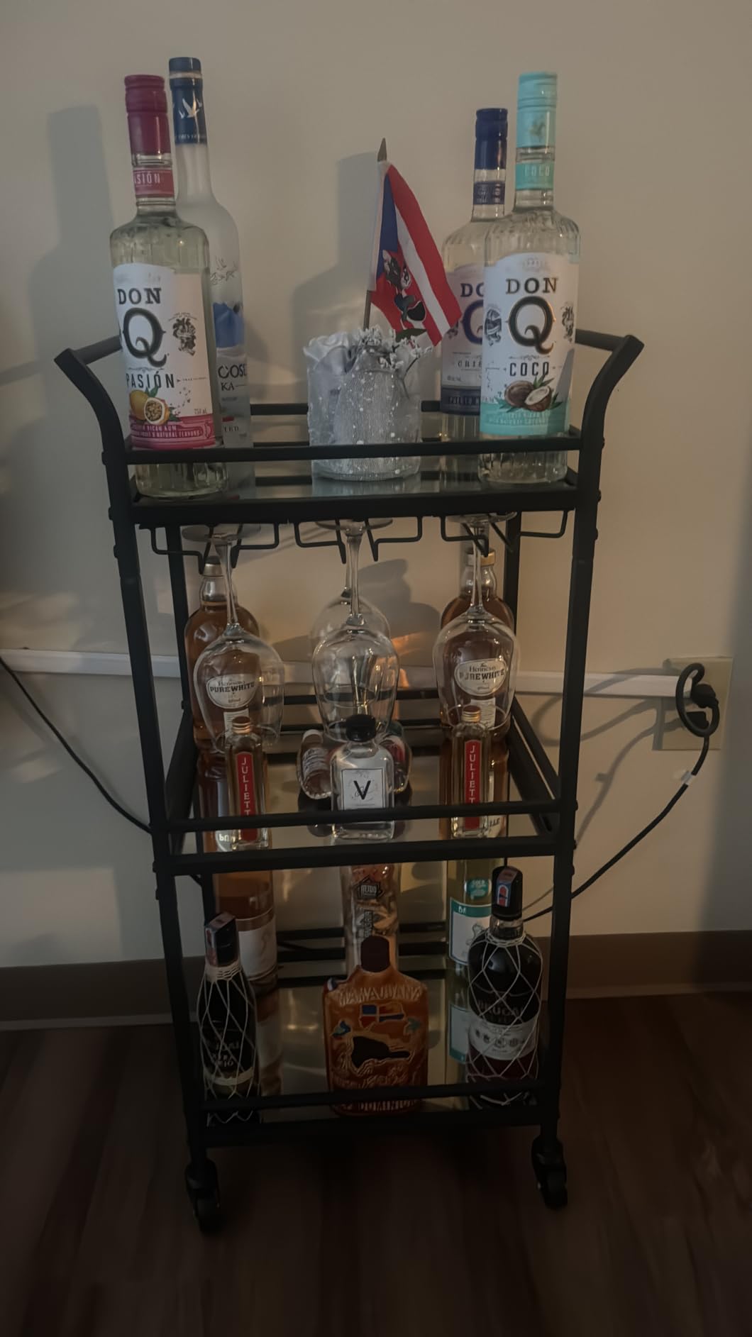 VASAGLE Bar Cart, Home Bar Serving Cart with 3 Tiers, Kitchen Shelf with Wine Rack, Glass Holders, for Small Spaces, Dining Room, Living Room, Pale Gold ULRC101A01 customer photo 1