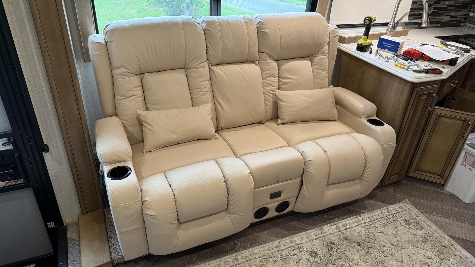 URRED Power Loveseat Recliner Sofa with Massage and Heat, Wall Hugger Reclining Loveseat with Console, RV Couch Home Theater Seating with LED Lights for Living Room (Black, 67 inch - 2 Seats) customer photo 1