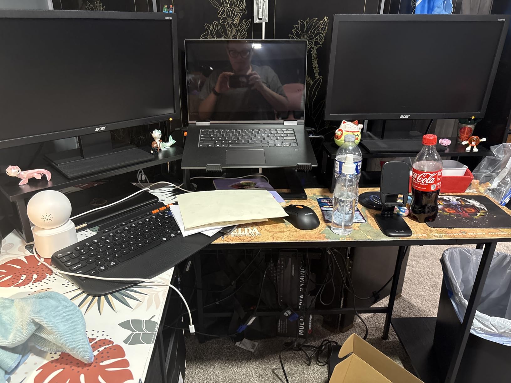 Korfile 59 inch L Shaped Computer Desk with Power Outlets, Home Office Desk with 4 Adjustable Storage Drawers & 2 Monitor Stands, Two Person Gaming Table for Bedroom, Black customer photo 1
