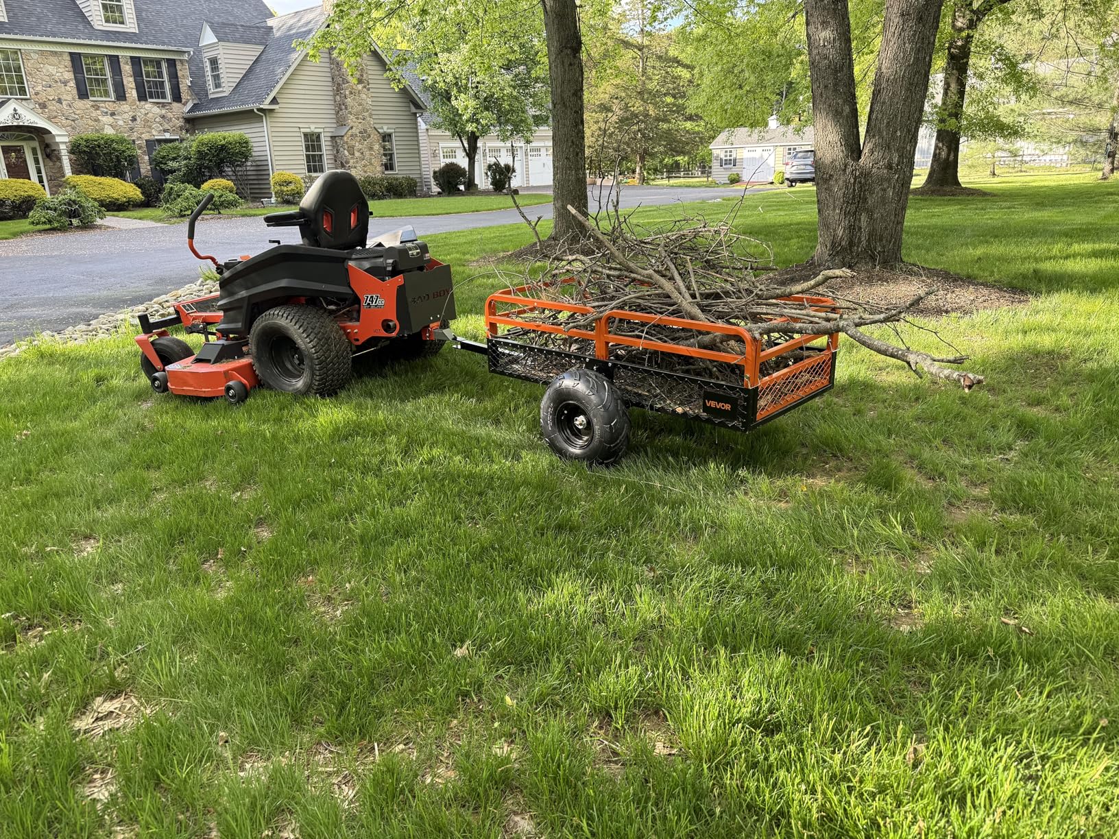 VEVOR ATV UTV Trailer Tow Behind Dump Cart, 1500lbs Capacity, 15 Cubic Feet, Heavy Duty, For Lawn Mower Tractor, Yard Garden Use customer photo 2