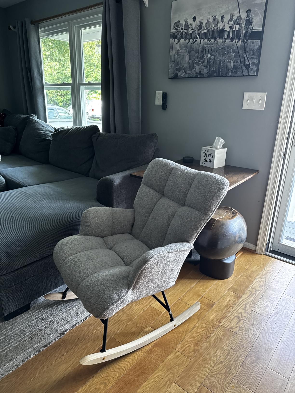 Rocking Chair Nursery Teddy Upholstered Glider Rocker Rocking Accent Chair Padded Seat with High Backrest Armchair Comfy Side Chair for Living Room Bedroom Offices (Grey Teddy) customer photo 1
