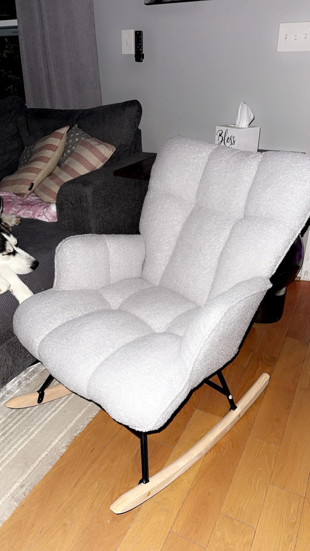 Rocking Chair Nursery Teddy Upholstered Glider Rocker Rocking Accent Chair Padded Seat with High Backrest Armchair Comfy Side Chair for Living Room Bedroom Offices (Grey Teddy) customer photo 2
