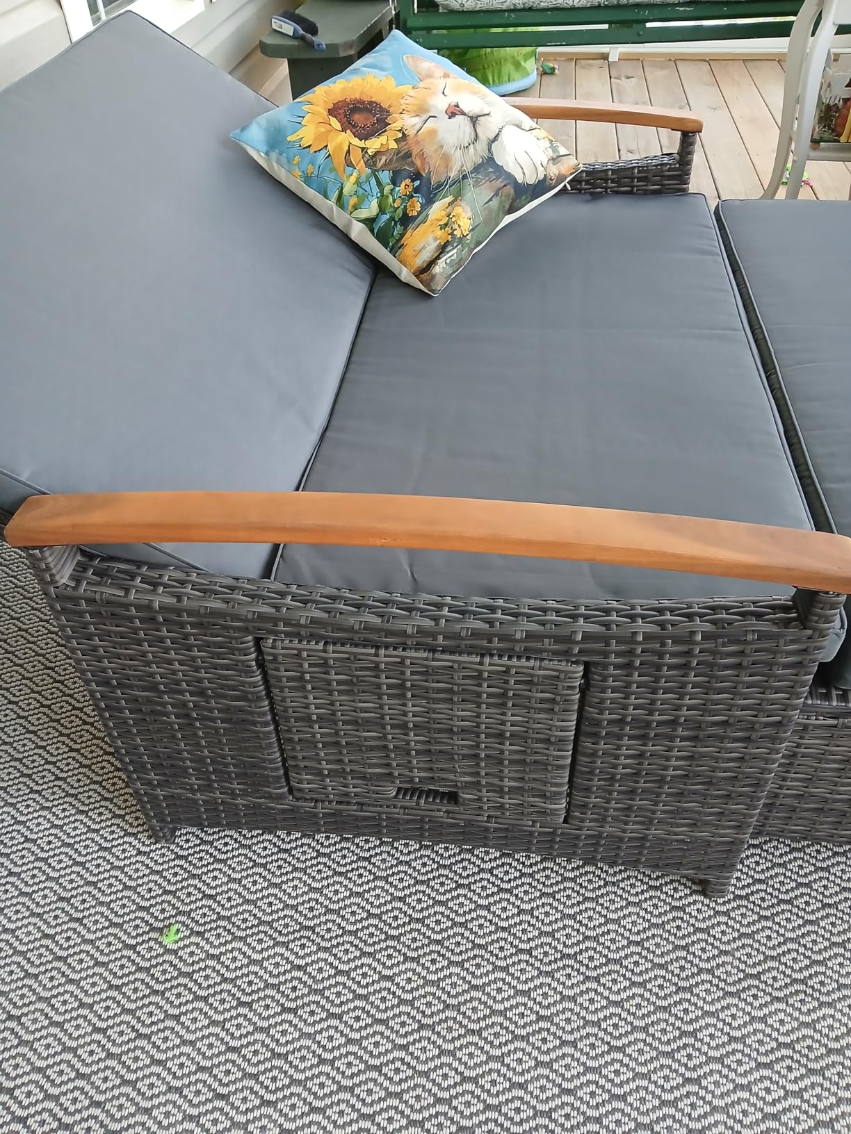 LDAILY Moccha Outdoor Wicker Daybed, Patio Rattan Loveseat Sofa w/ 4-Level Adjustable Backrest, Folding Panels, Storage Ottoman & Cushions, Lounge Furniture Set for Poolside Backyard Porch (Beige) customer photo 1