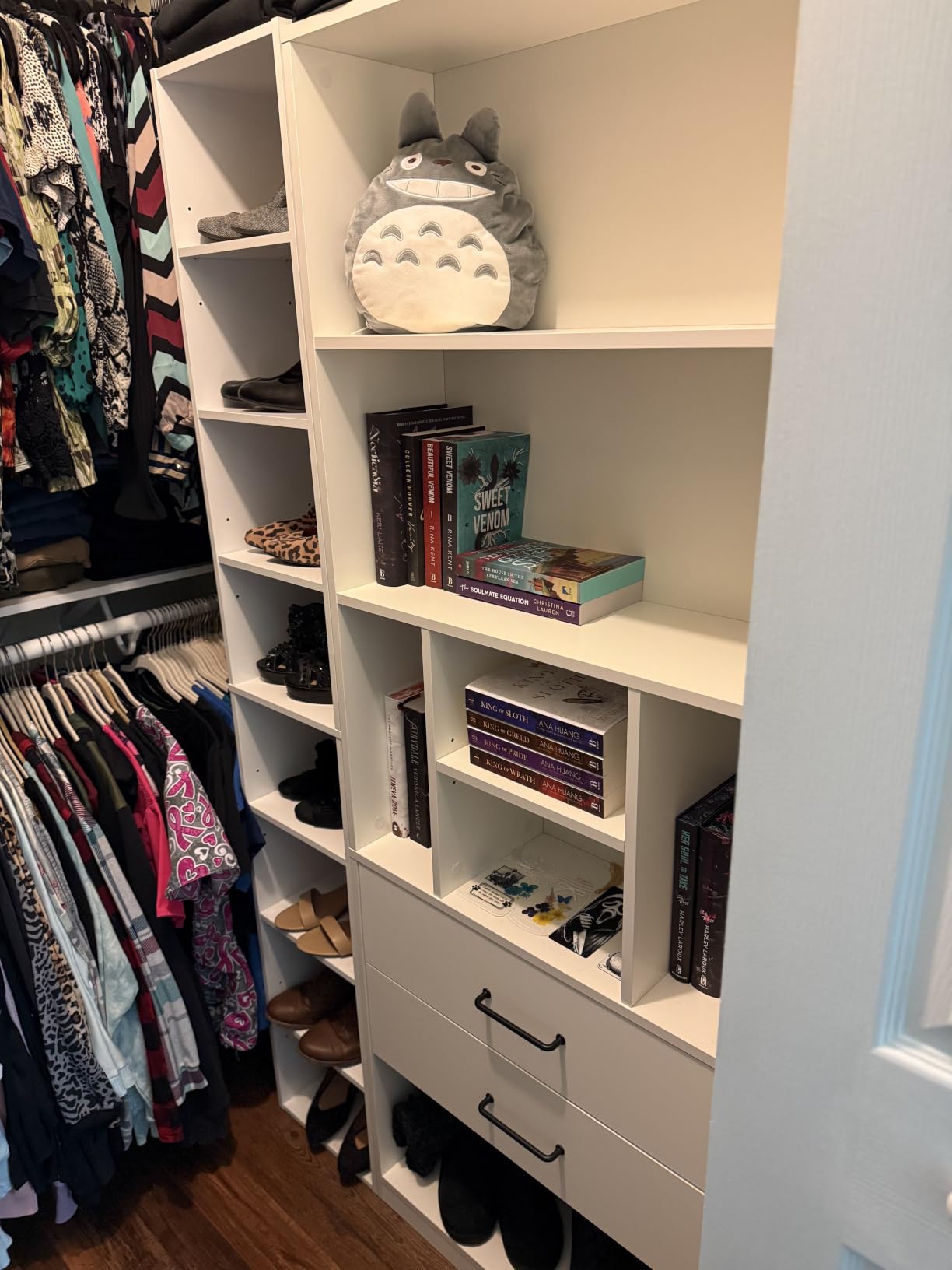 FOTOSOK 8-Tier Media Tower Rack, 11.6 X 9.3 X 71 Inches CD DVD Slim Storage Cabinet with Adjustable Shelves, Tall Narrow Bookcase Display Bookshelf for Home Office, Black/Brown customer photo 2