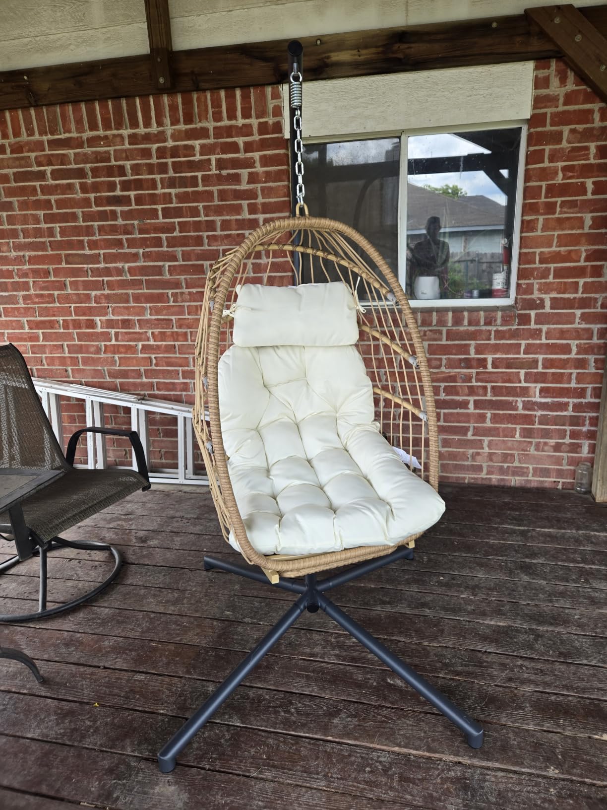 Hanging Egg Chair with Stand and Footrest for Indoor Outdoor, Beige | Hammock Egg Chairs with Footrest and UV Resistant Cushion for Indoor Bedroom Outdoor Garden Backyard customer photo 1