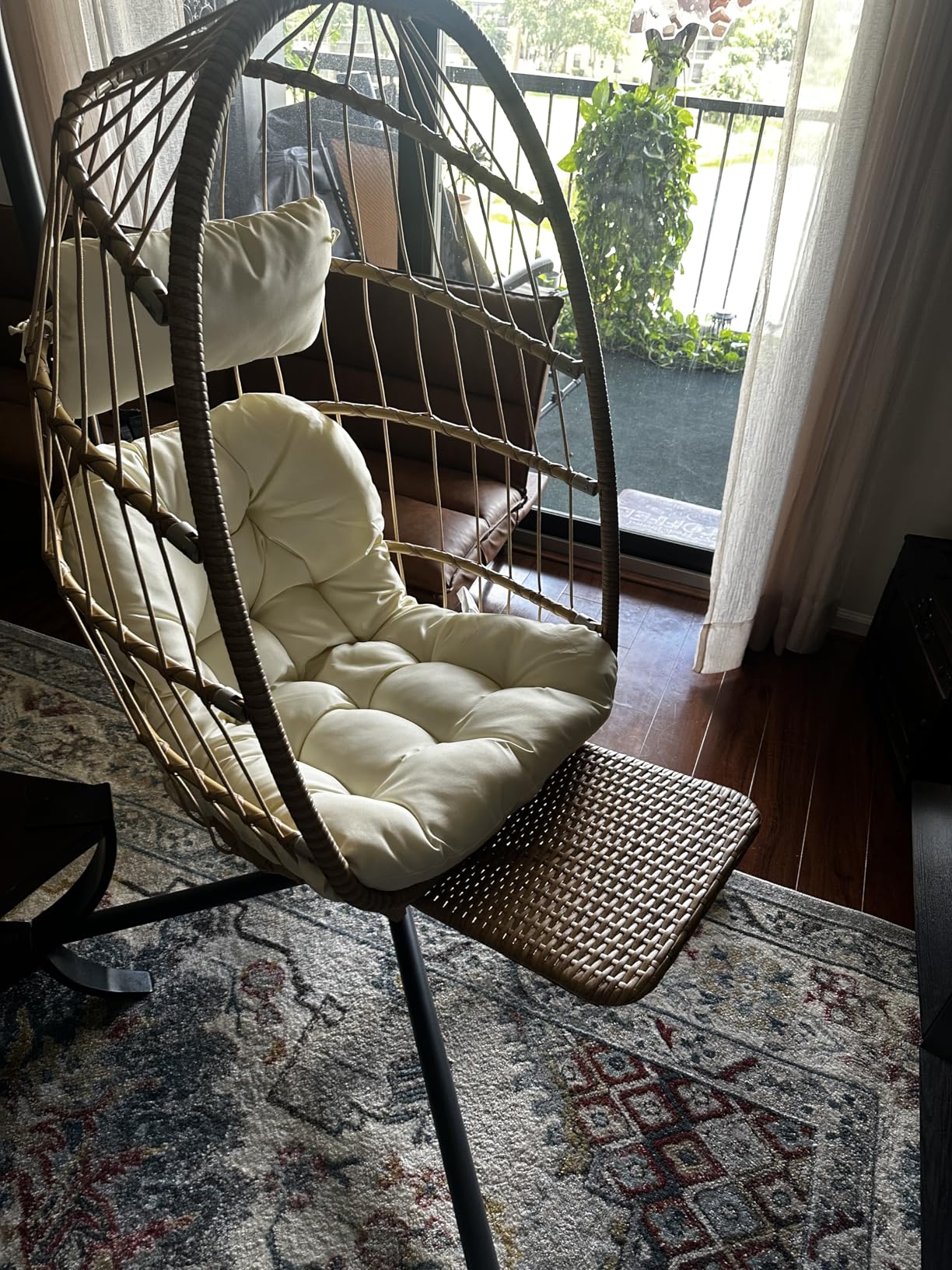 Hanging Egg Chair with Stand and Footrest for Indoor Outdoor, Beige | Hammock Egg Chairs with Footrest and UV Resistant Cushion for Indoor Bedroom Outdoor Garden Backyard customer photo 2