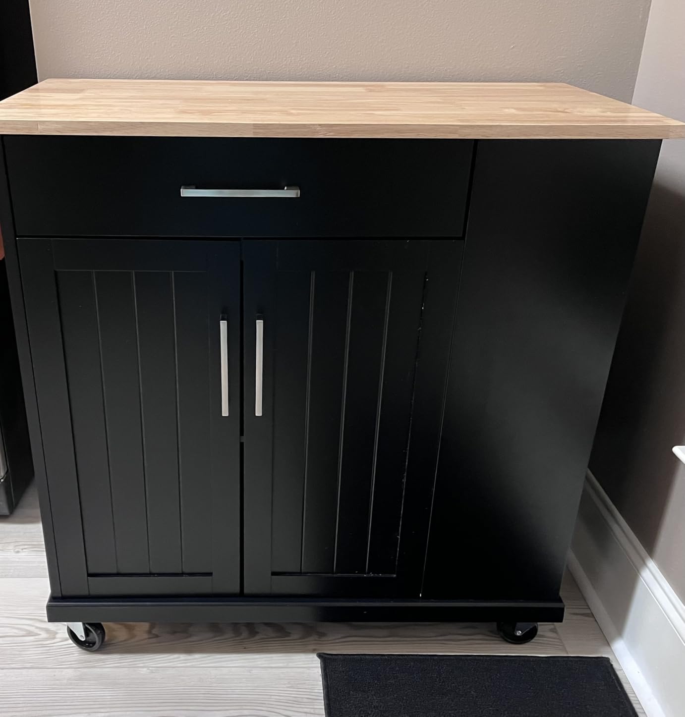 Yaheetech Rolling Kitchen Island Cart with Drop Leaf, Portable Rubberwood Breakfast Bar with Storage Cabinet, Open Shelves & Detachable Towel, 2 Drawers, Black customer photo 1