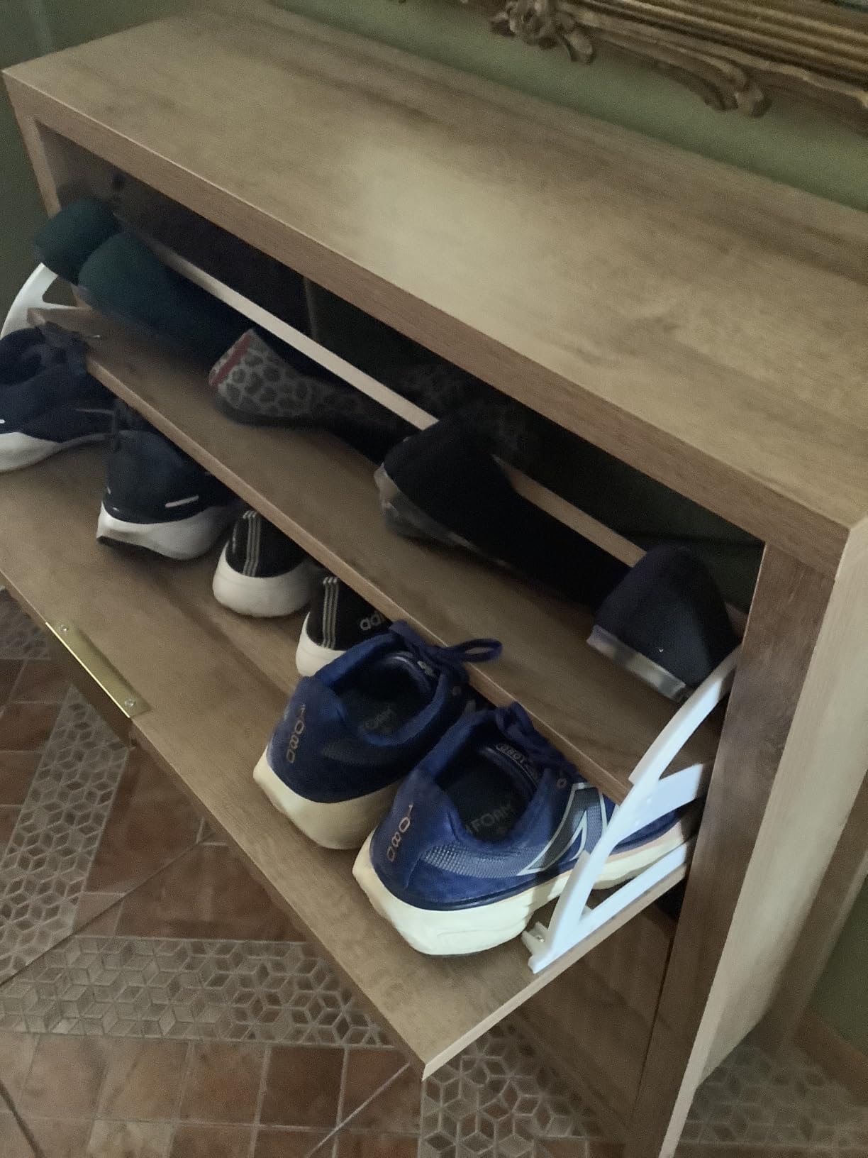 Fluted Shoe Cabinet Storage with 2 Flip Drawers for Entryway, Hallway | Narrow Shoe Rack Freestanding Shoe Organizer with Legs for Entryway, Hallway, Oak customer photo 1