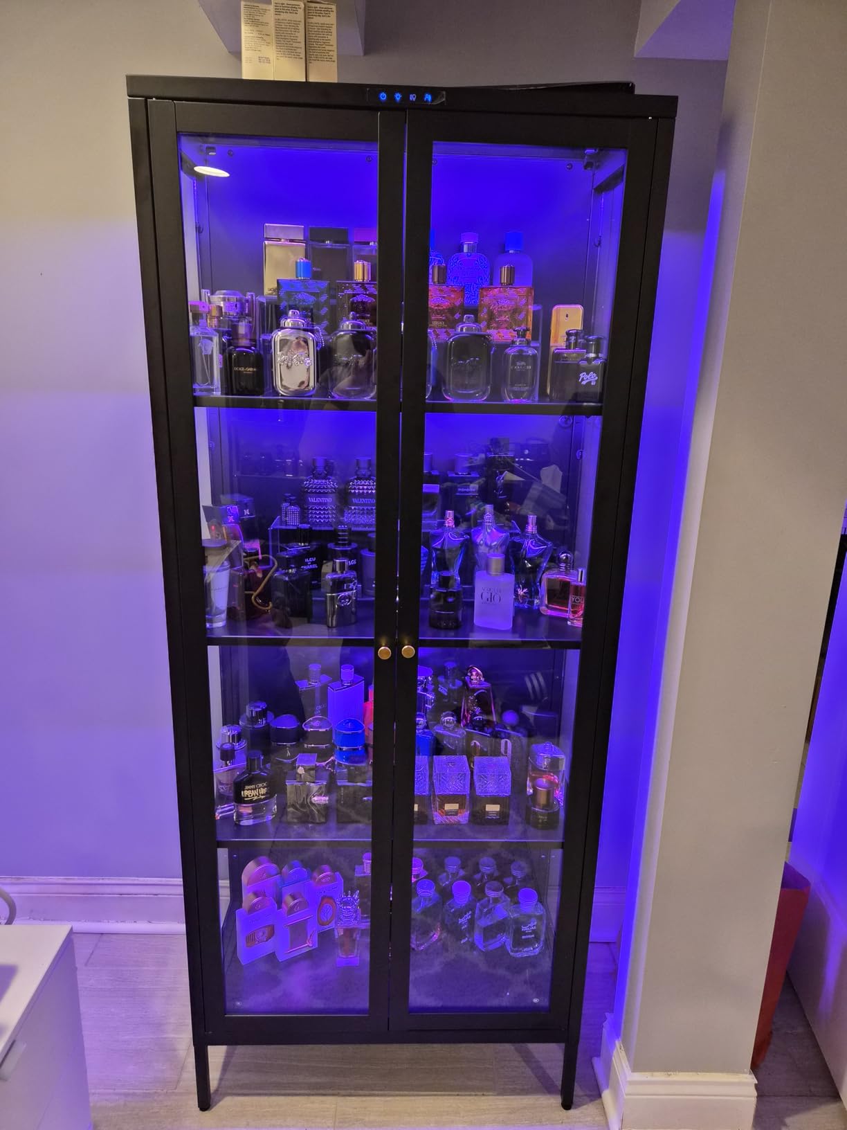 UNICOLY Display Cabinet with Glass Doors, Glass Display Cabinet 4-Tier, Metal Curio Display Cabinet with Tempered Glass Doors for Living Room, Plant, Display Shelf, Assembly Required, White customer photo 1