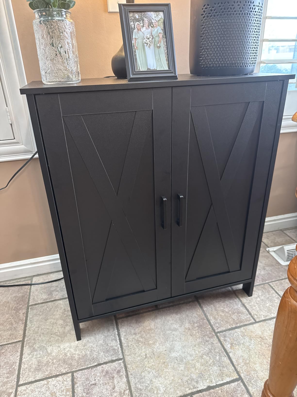 Homleke Farmhouse Shoe Cabinet with 2 Barn Doors & Wood Legs | Tall 4-Tier Shoe Storage Cabinet, 3 Adjustable Shelves, Shoe Rack Organizer, for Entryway, Hallway, Closet, White customer photo 1