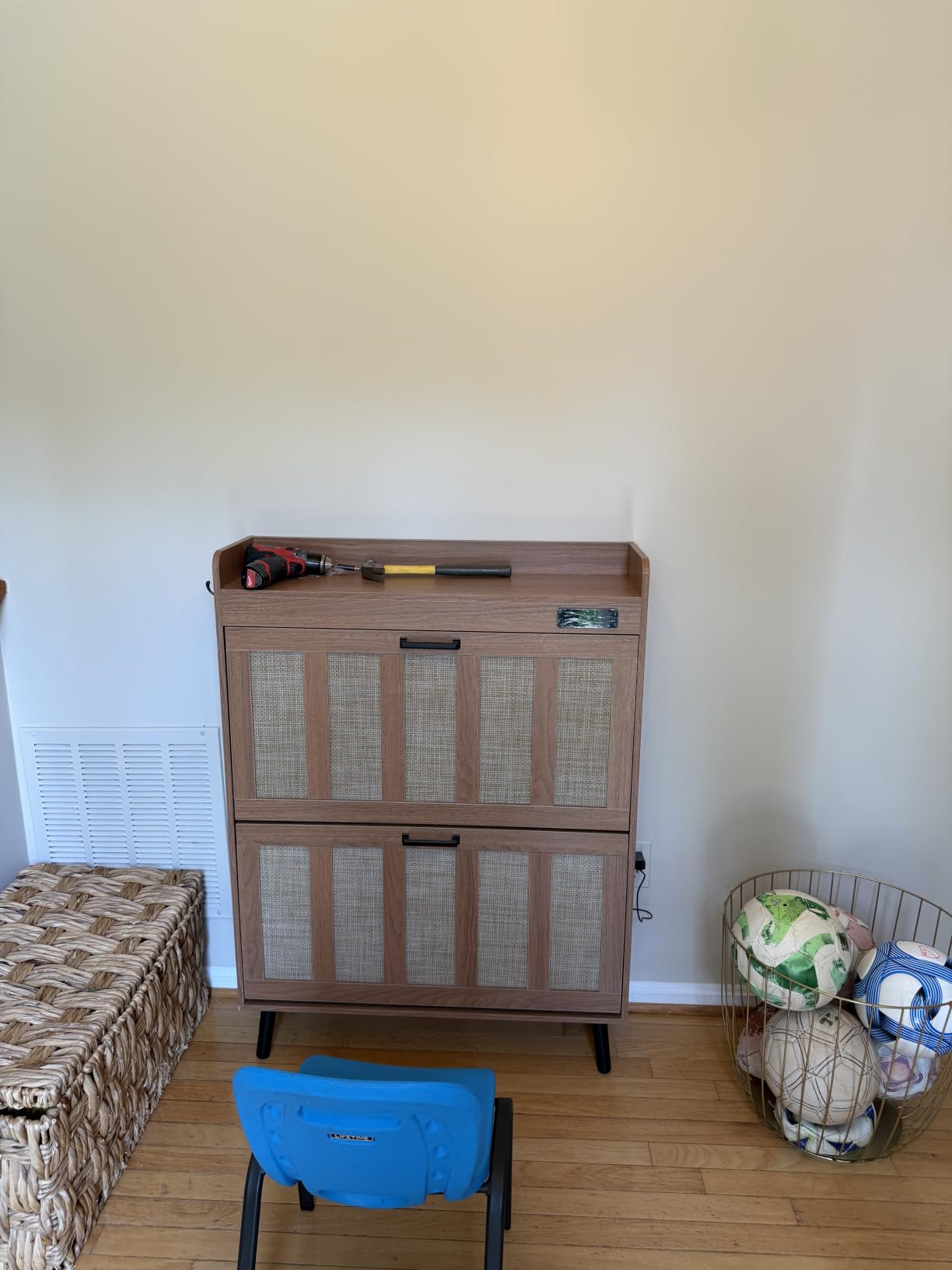 ChooChoo Shoe Storage Cabinet with 2 Flip Drawers and Deodorizer | Shoe Organizer Storage for Entryway, Freestanding Hidden Slim Narrow Shoe Rack Cabinet, Walnut customer photo 1