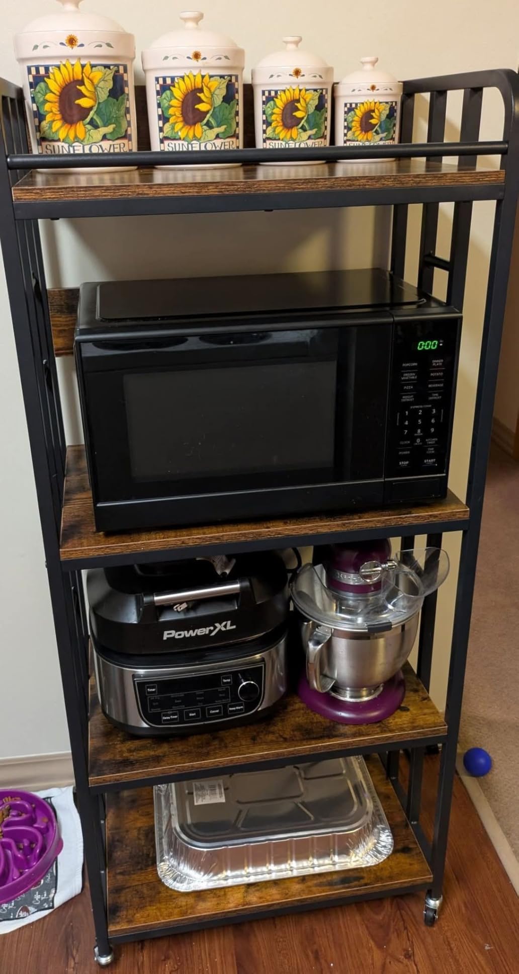 METYERRY Adjustable 4-Tier Heavy Duty Kitchen Baker's Rack with Power Outlet, with Industrial Wheels, Free Standing Microwave Oven Cart Stand for Storage in Living Room, Garage, Rustic Brown customer photo 2