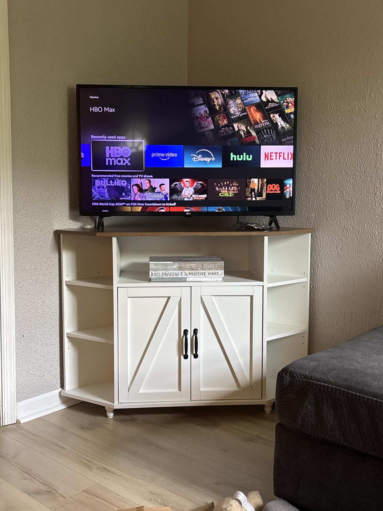 4 EVER WINNER Corner TV Stand with Led Light for 50 Inch TV, 45