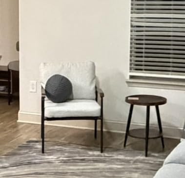 VINGLI Mid-Century Modern Accent Armchiar for Small Space, Small Comfy Upholstered Leisure Reading Chair with Wood Armrest for Bedroom, Living Room, Waiting Room, Linen Beige customer photo 1